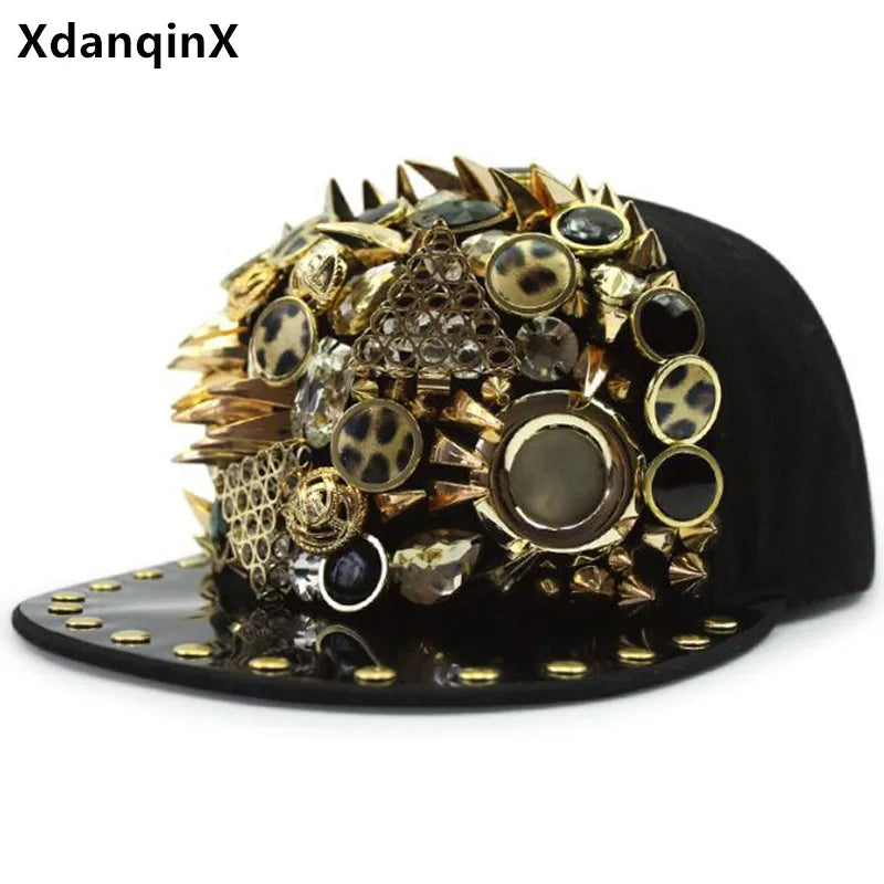 XdanqinX New Personality Trend Hip Hop Caps For Men Women Novelty Headdress Decoration Flat Brim Cap Adjustable Size Couple Hat