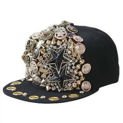 XdanqinX New Personality Trend Hip Hop Caps For Men Women Novelty Headdress Decoration Flat Brim Cap Adjustable Size Couple Hat