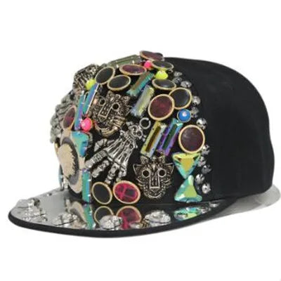 XdanqinX New Personality Trend Hip Hop Caps For Men Women Novelty Headdress Decoration Flat Brim Cap Adjustable Size Couple Hat