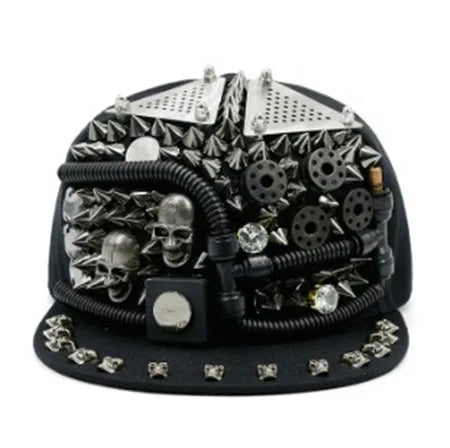 Novelty Personality Hip Hop Cap For Men And Women Punk Style Trend Flat Brim Cap Skull Rivet Headdress Decorated Lovers Hat