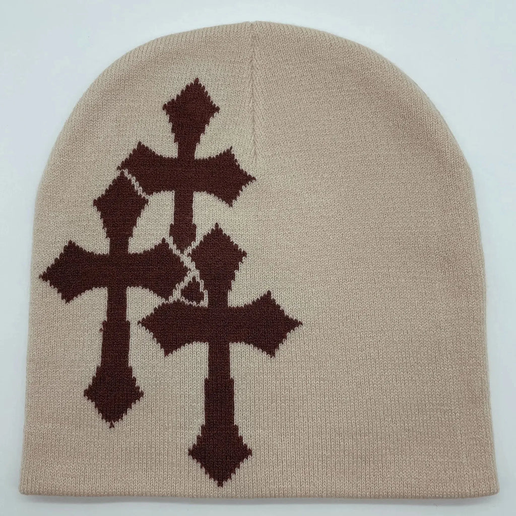 1PC New Millennium Cross Hacquard Knitted Hat Autumn Winter Keep Warm Popular Hip Hop Beanie Street Fashion Outdoor Cold Cap