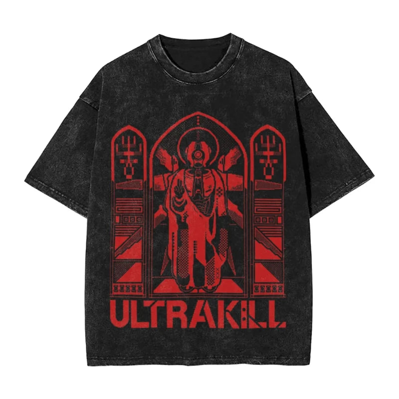 Men Women Clothing Breathable Cotton Short Sleeve Tees Ultrakill Gabriel Game Graphic T Shirt Vintage Washed Oversized T-Shirts