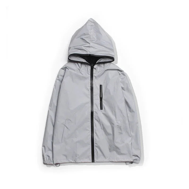 Night Reflective Hooded Jacket Men Women Couples Outdoor Casual Windproof Riding Running Coats Party Show Hip Hop Streetwear