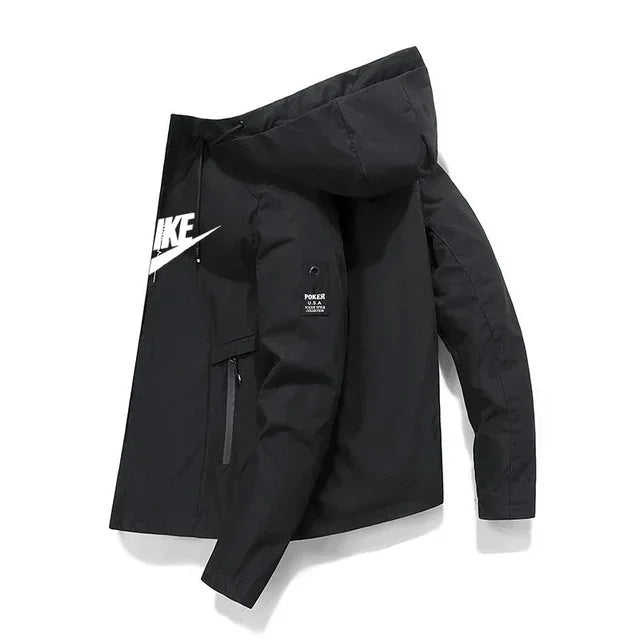New Men's windproof zipper jacket for Spring and Autumn 2025. A high-quality casual outdoor baseball sweatshirt with a hood