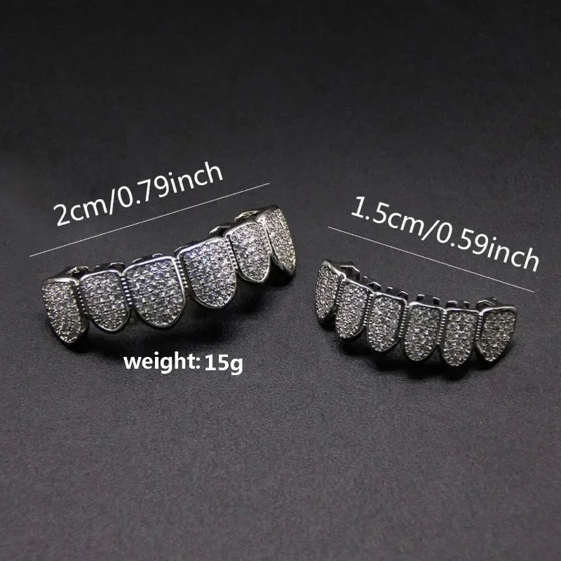 High Quality HipHop CZ Teeth Set For Unisex Top Bottom Mouth Gold Silver Color Teeth Tooth Cap Removable Dental Fashion Jewelry