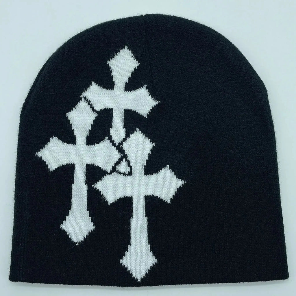 1PC New Millennium Cross Hacquard Knitted Hat Autumn Winter Keep Warm Popular Hip Hop Beanie Street Fashion Outdoor Cold Cap