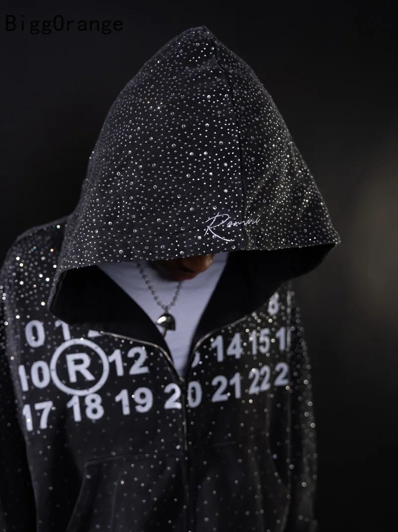 Loose Fashion Casual Oversized Zipper Hoodie Men Y2k Gothic American Harajuku Retro Letter Print Street Sweatshirt Women