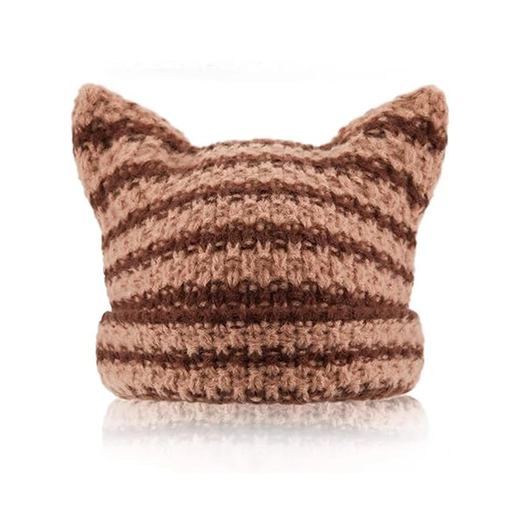 New Japanese Streetwear Harajuku Beanie Little Devil Striped Knitted Hat Women Girls Autumn Winter Cute Cat Ears Cap