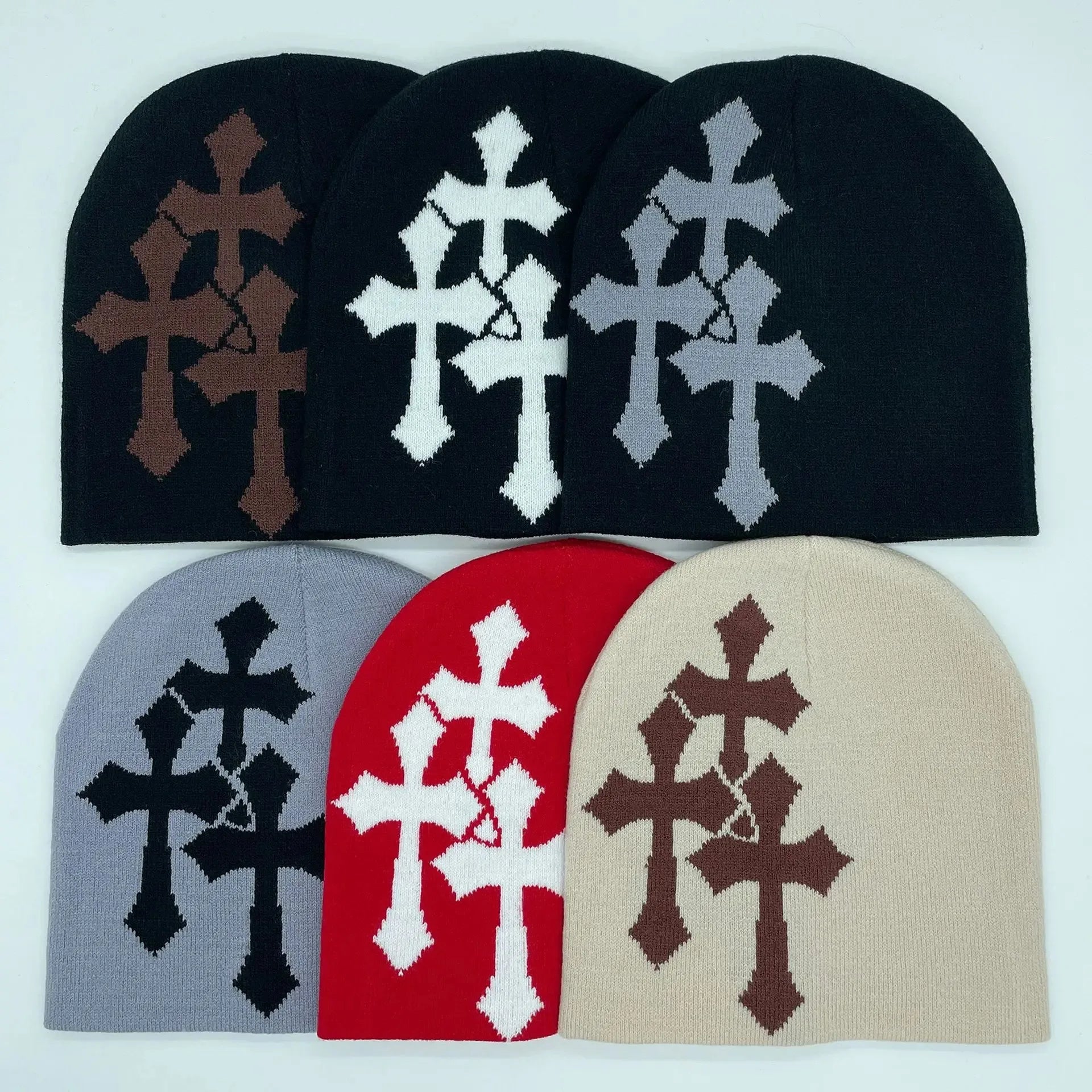 1PC New Millennium Cross Hacquard Knitted Hat Autumn Winter Keep Warm Popular Hip Hop Beanie Street Fashion Outdoor Cold Cap