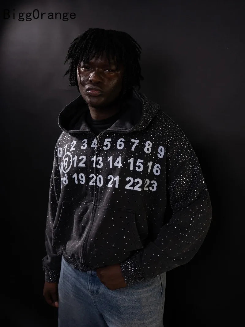 Loose Fashion Casual Oversized Zipper Hoodie Men Y2k Gothic American Harajuku Retro Letter Print Street Sweatshirt Women