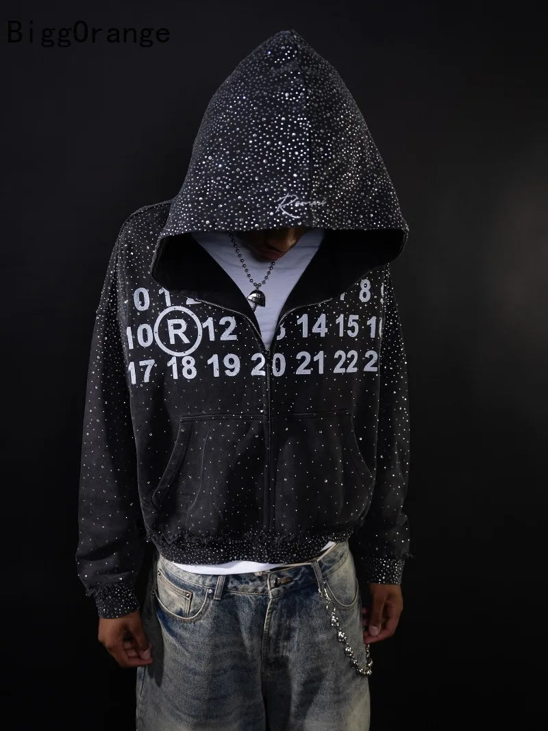 Loose Fashion Casual Oversized Zipper Hoodie Men Y2k Gothic American Harajuku Retro Letter Print Street Sweatshirt Women