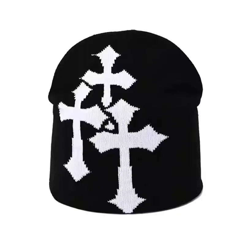 1PC New Millennium Cross Hacquard Knitted Hat Autumn Winter Keep Warm Popular Hip Hop Beanie Street Fashion Outdoor Cold Cap