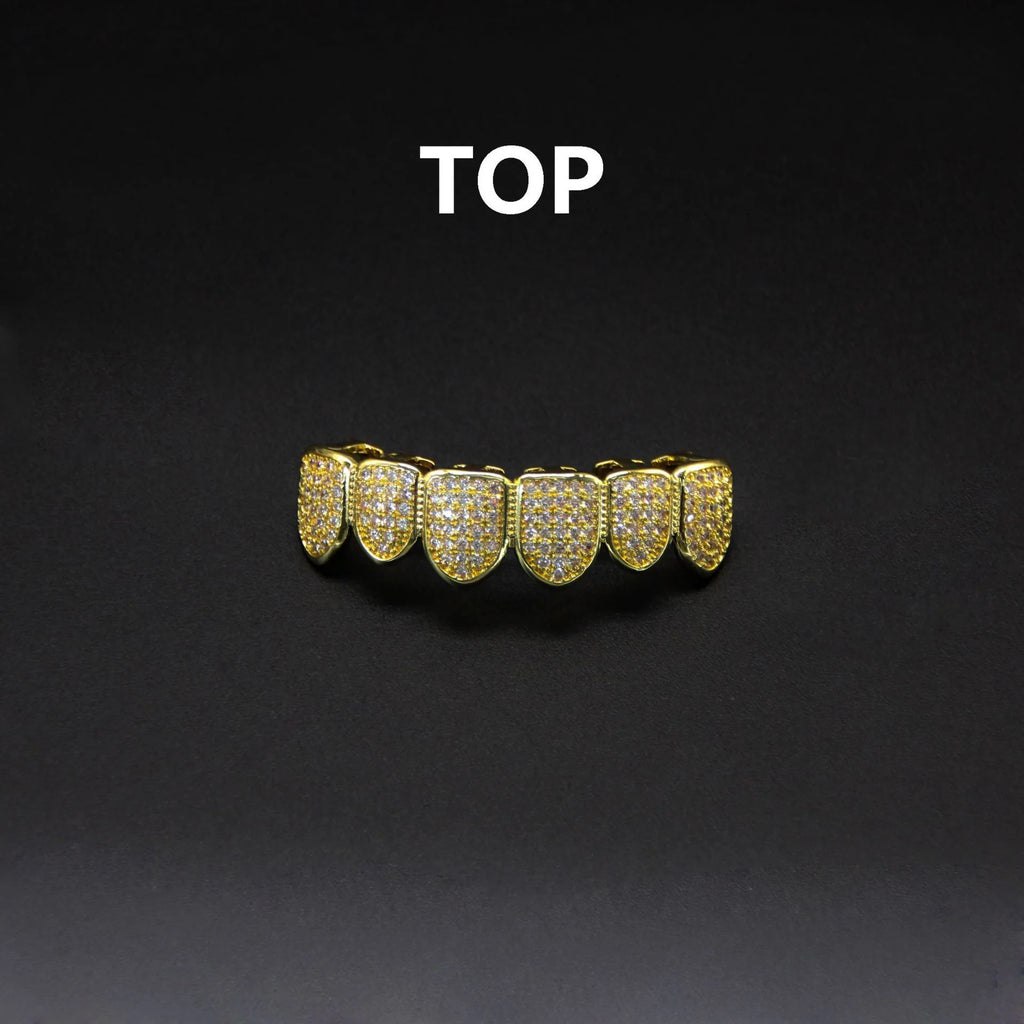 High Quality HipHop CZ Teeth Set For Unisex Top Bottom Mouth Gold Silver Color Teeth Tooth Cap Removable Dental Fashion Jewelry