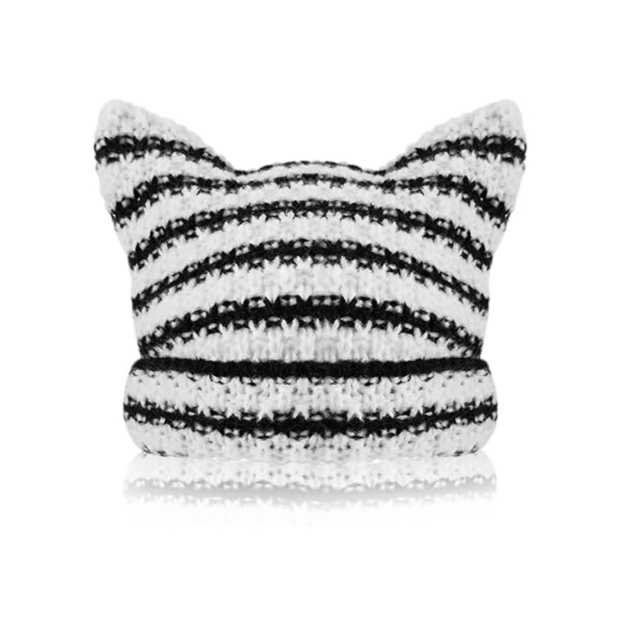 New Japanese Streetwear Harajuku Beanie Little Devil Striped Knitted Hat Women Girls Autumn Winter Cute Cat Ears Cap