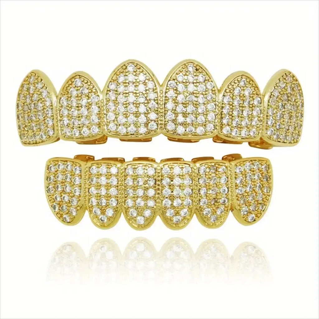 High Quality HipHop CZ Teeth Set For Unisex Top Bottom Mouth Gold Silver Color Teeth Tooth Cap Removable Dental Fashion Jewelry