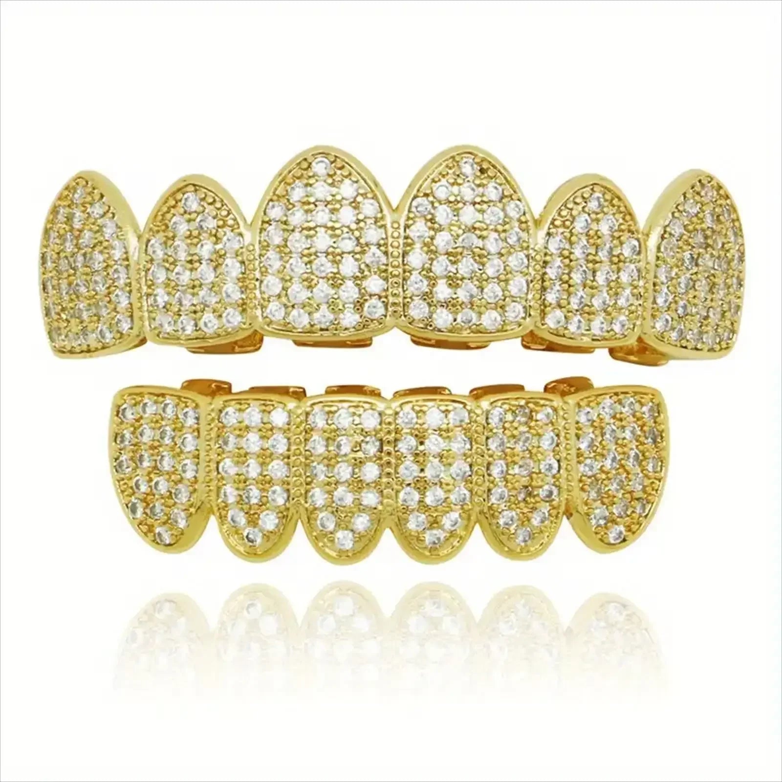High Quality HipHop CZ Teeth Set For Unisex Top Bottom Mouth Gold Silver Color Teeth Tooth Cap Removable Dental Fashion Jewelry