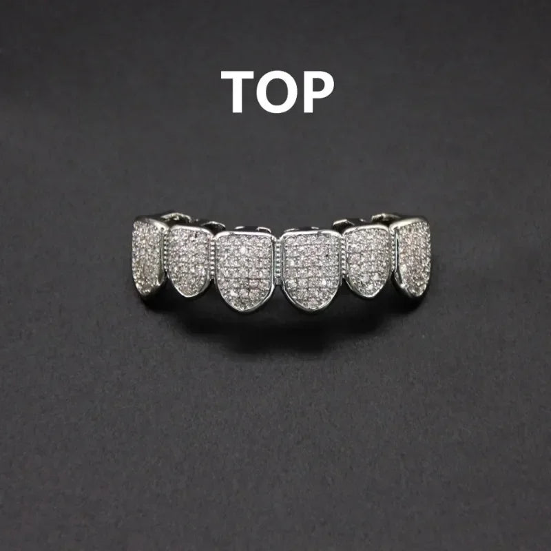 High Quality HipHop CZ Teeth Set For Unisex Top Bottom Mouth Gold Silver Color Teeth Tooth Cap Removable Dental Fashion Jewelry