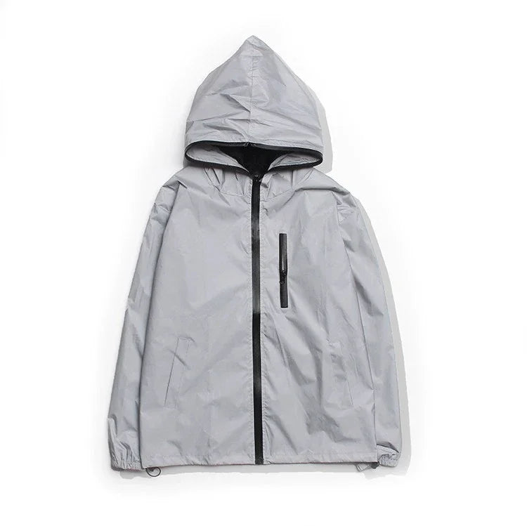 Night Reflective Hooded Jacket Men Women Couples Outdoor Casual Windproof Riding Running Coats Party Show Hip Hop Streetwear