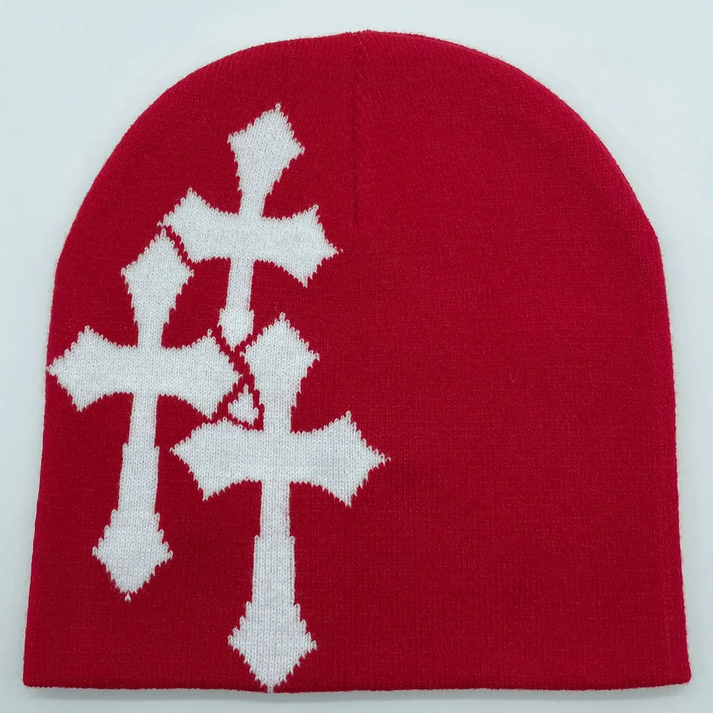 1PC New Millennium Cross Hacquard Knitted Hat Autumn Winter Keep Warm Popular Hip Hop Beanie Street Fashion Outdoor Cold Cap