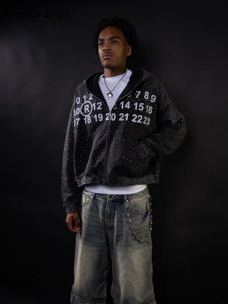 Loose Fashion Casual Oversized Zipper Hoodie Men Y2k Gothic American Harajuku Retro Letter Print Street Sweatshirt Women