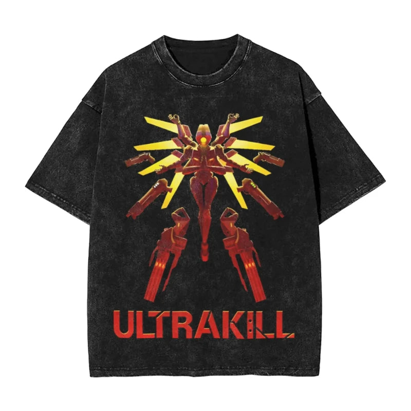 Men Women Clothing Breathable Cotton Short Sleeve Tees Ultrakill Gabriel Game Graphic T Shirt Vintage Washed Oversized T-Shirts